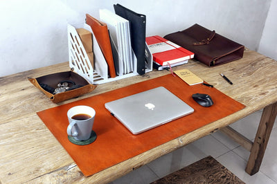 personalized full grain leather desk pad blotter