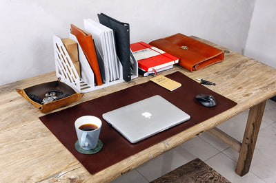 personalized full grain leather desk pad blotter