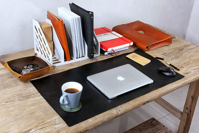 personalized full grain leather desk pad blotter