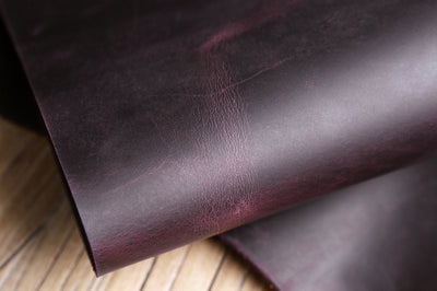 Full grain distressed purple leather pieces 1.0 - 2.0mm 3 - 5 Oz