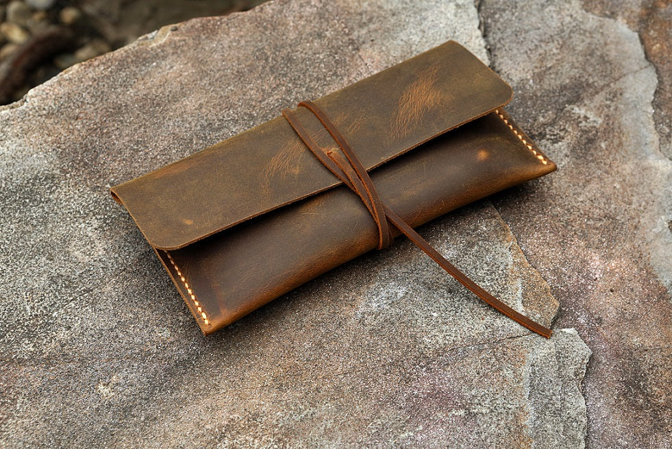 distressed leather pencil pouch / retro leather pen pencil case