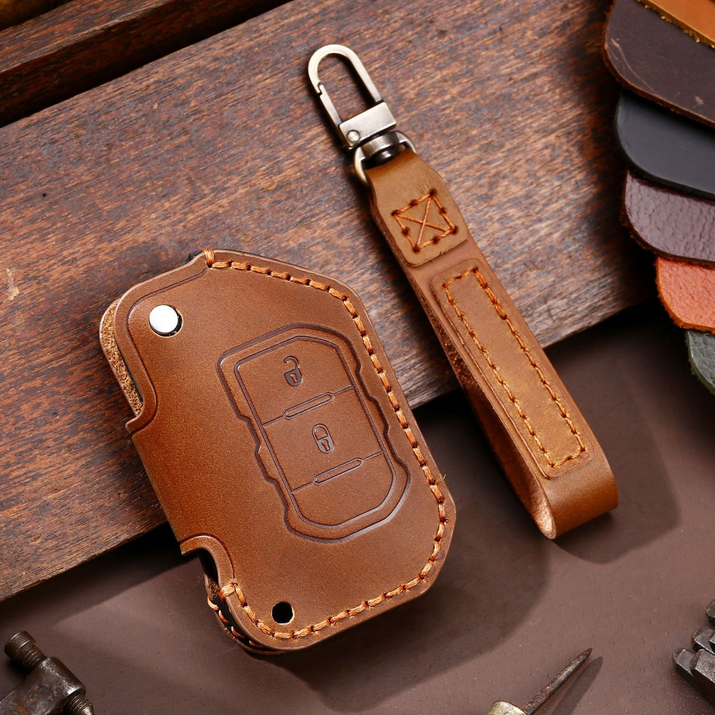 Luxury Leather Car Key Case for - Key Model J6