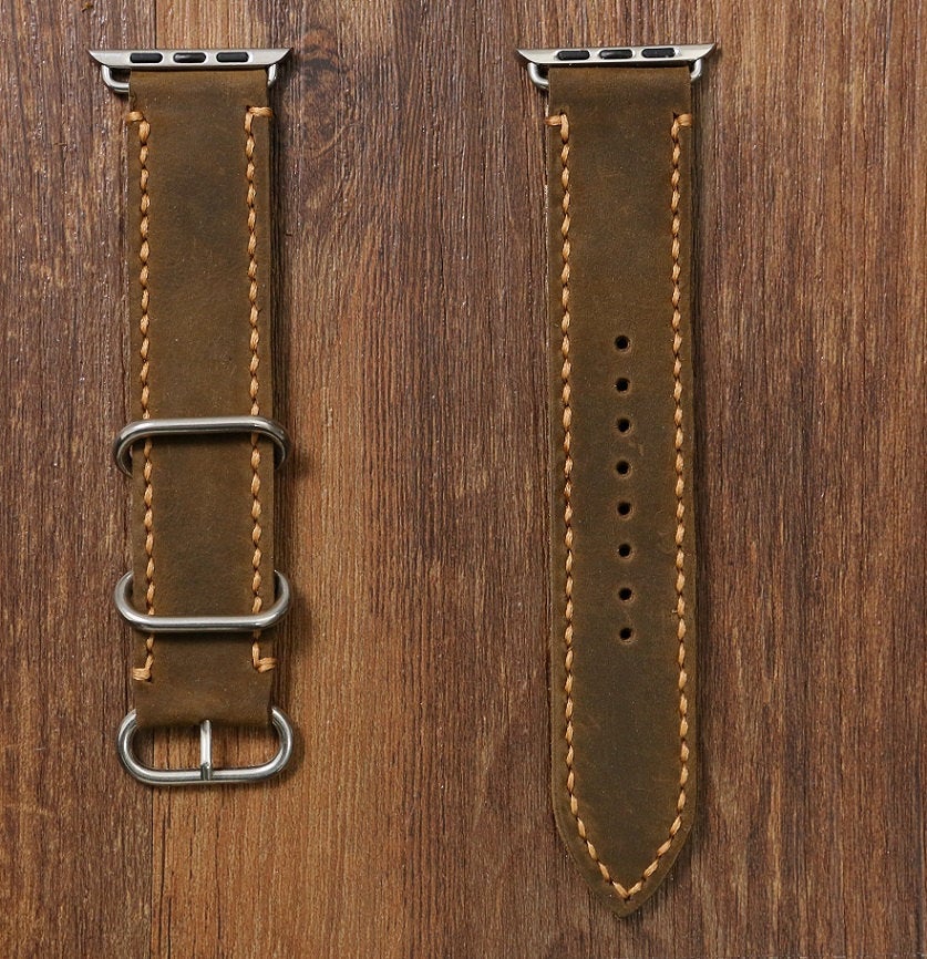 Hand stitch vintage retro distressed leather Apple Watch Band