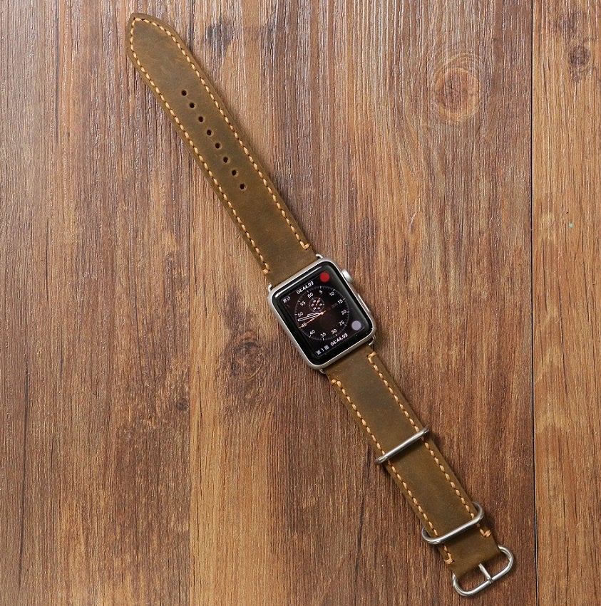 Hand stitch vintage retro distressed leather Apple Watch Band