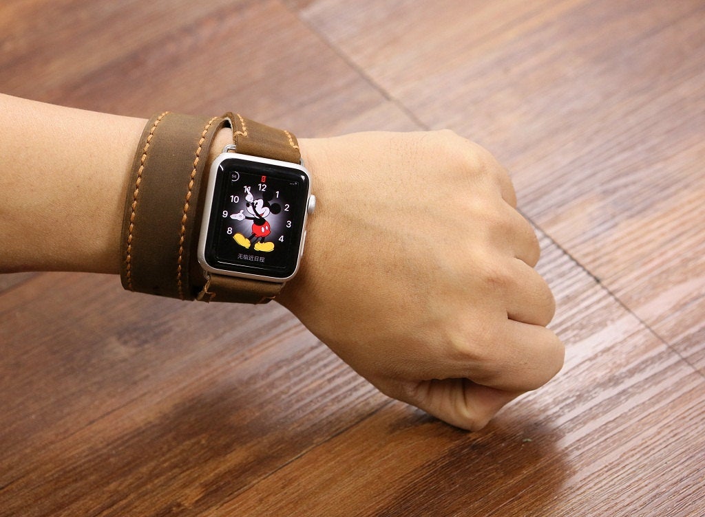 Leather bracelet long apple watch / double wrap watch band