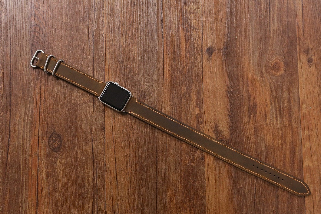 Leather bracelet long apple watch / double wrap watch band